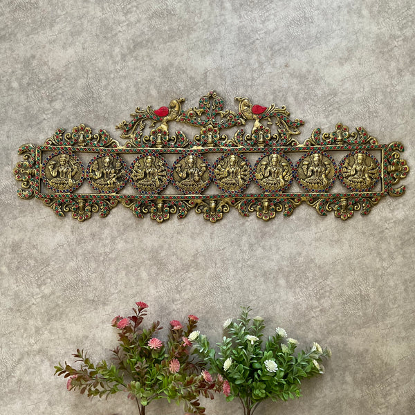 Ashtalakshmi Brass Stonework Divine Wall Hanging - Indian Brass Wall Decor - Crafts N Chisel - Indian Home Decor USA