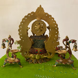 15 Inch Lord Ganesh Brass Idol Stonework And 7 Inch Peacock Diya With Bell Home Pooja Decor (Set of 3) - Crafts N Chisel - Indian Home Decor USA