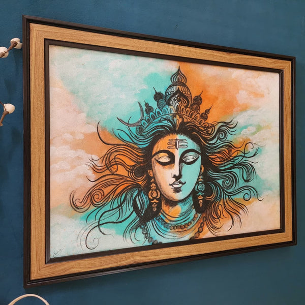 Lord Shiva Handmade Painting - Framed Wall Decor - Crafts N Chisel - Indian Home Decor USA