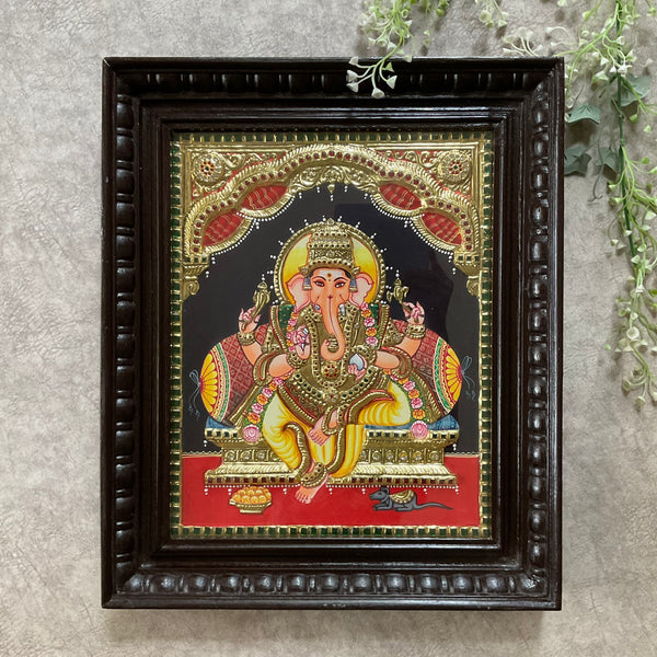 Lord Ganesha 3D Tanjore Painting - Traditional Wall Art - Crafts N Chisel - Indian Home Decor USA