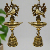 Annapakshi Hanging Diya Lamp With Bell Brass Festive Home Decor - Crafts N Chisel - Indian Home Decor USA