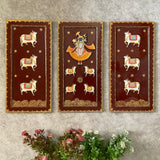 Shrinathji Cow Pichwai Wall Hanging (Set of 3) - Crafts N Chisel - Indian Home Decor USA