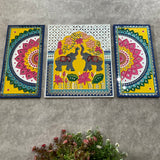 Elephant Flower Rangoli Lippan Wall Hanging - Clay Mirror Wall Decor (Set of 3) - Crafts N Chisel - Indian Home Decor USA