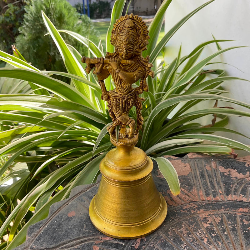 Lord Krishna Brass bell For Pooja - Crafts N Chisel - Indian Home Decor USA