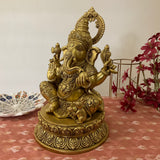 Lord Ganesh Brass Idol - Ganpati Decorative Statue for Home Decor - Crafts N Chisel - Indian Home Decor USA