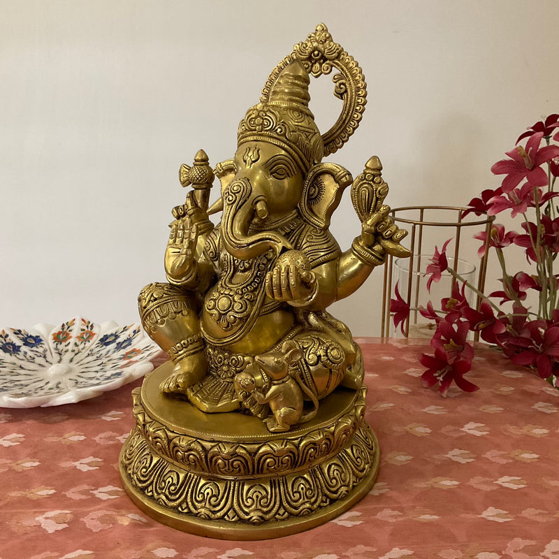 Lord Ganesh Brass Idol - Ganpati Decorative Statue for Home Decor - Crafts N Chisel - Indian Home Decor USA