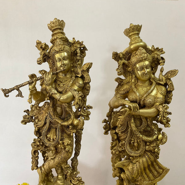 30 Inches Brass Idol of Radha Krishna - Handmade Decorative Figurines - Crafts N Chisel - Indian Home Decor USA
