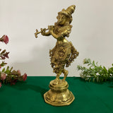 10 Lord Krishna Brass Idol And Shanku Chakra Diya - Decorative Figurine - Crafts N Chisel - Indian Home Decor USA