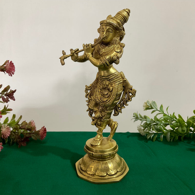 10 Lord Krishna Brass Idol And Shanku Chakra Diya - Decorative Figurine - Crafts N Chisel - Indian Home Decor USA