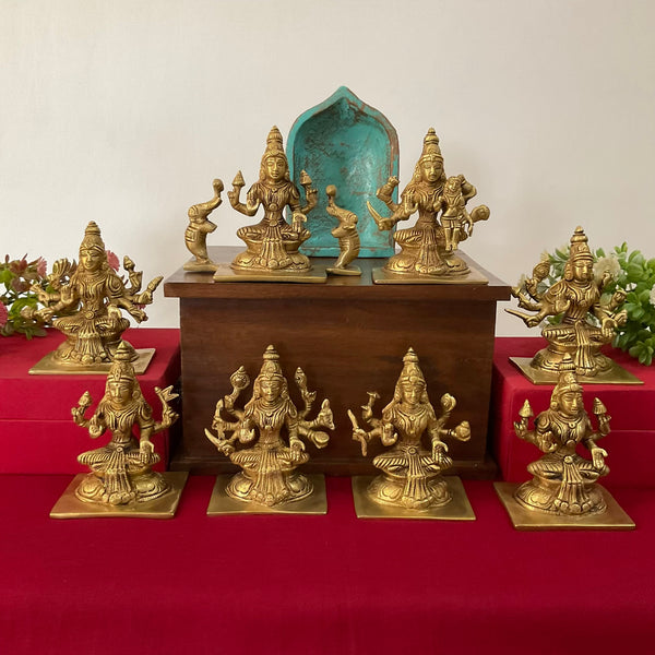 5 Inches Ashtalakshmi Brass Idol - Decorative Figurine - Crafts N Chisel - Indian Home Decor USA