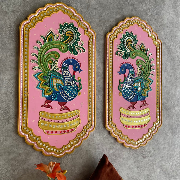 Annapakshi Lippan Wall Hanging (Set of 2) - Clay Mirror Wall Decor - Crafts N Chisel - Indian Home Decor USA