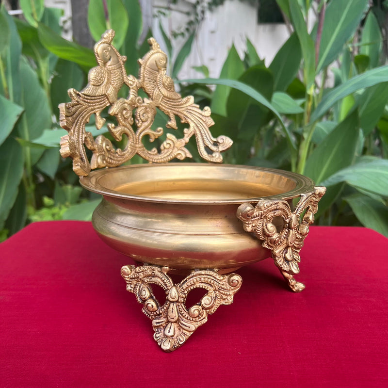 10 Inches Peacock Brass Urli Bowl For Home Decor - Antique Finish - Crafts N Chisel - Indian Home Decor USA