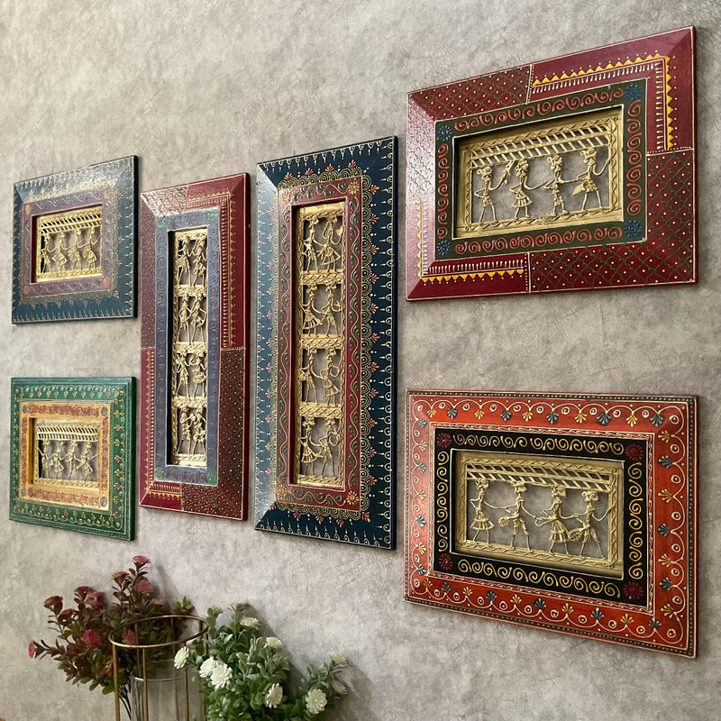 Dhokra Rajasthani Wall Hanging (Set of 6) - Wall Decor - Home Decor - Crafts N Chisel - Indian Home Decor USA