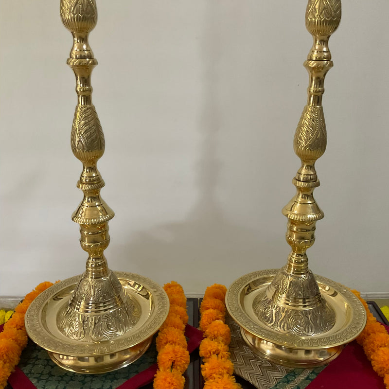 52 Inches Annapakshi Nilavilakku (Set of 2) - Kuthu Vilakku Brass lamp - Decorative Decor - Crafts N Chisel - Indian Home Decor USA