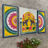 Elephant Flower Rangoli Lippan Wall Hanging - Clay Mirror Wall Decor (Set of 3) - Crafts N Chisel - Indian Home Decor USA
