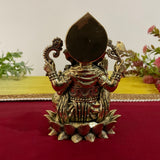 5 Inch Lord Ganesh Brass Idol On Lotus, Pooja Murti Light Weight - Crafts N Chisel - Indian Home Decor USA
