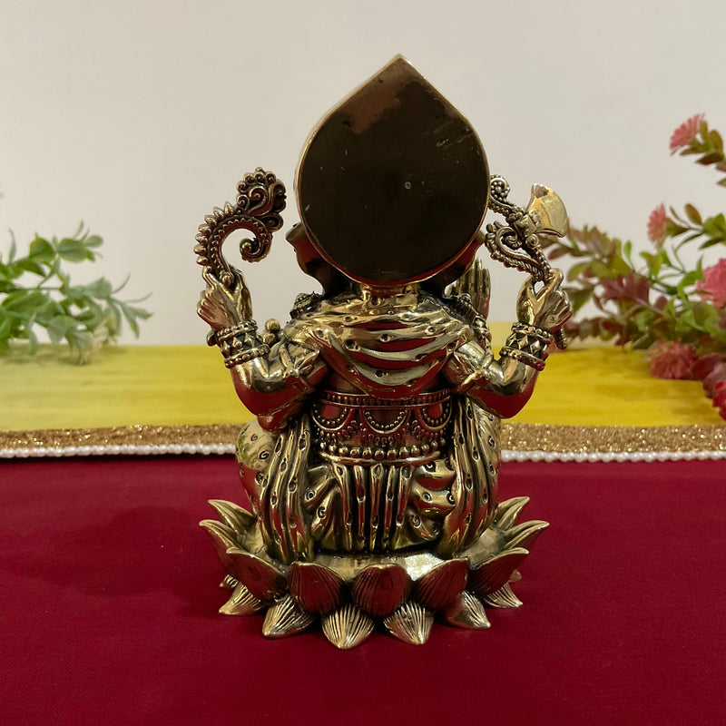 5 Inch Lord Ganesh Brass Idol On Lotus, Pooja Murti Light Weight - Crafts N Chisel - Indian Home Decor USA