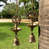 Annapakshi Hanging Diya Lamp With Bell Brass Festive Home Decor (Set of 2) - Crafts N Chisel - Indian Home Decor USA