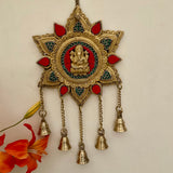 Ganesha Wall Hanging Bell - Brass Stonework Decor - Crafts N Chisel - Indian Home Decor USA