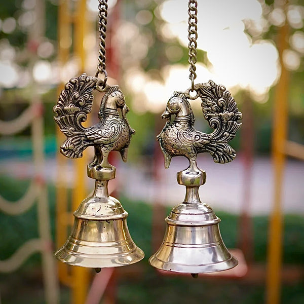 Annapakshi Hanging Bell (Set of 2) - Brass Wall Hanging - Decorative and Religious - Crafts N Chisel - Indian Home Decor USA
