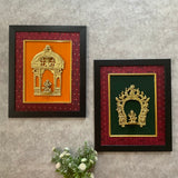 Framed Brass Prabhavali (Set of 2) - Lakshmi Ganesha - Ethnic Wall Decor - Crafts N Chisel - Indian Home Decor USA