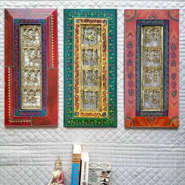 Dhokra Rajasthani Wall Decor 20 Inches (Set of 3) - Wall Hanging - Home Decor - Crafts N Chisel - Indian Home Decor USA