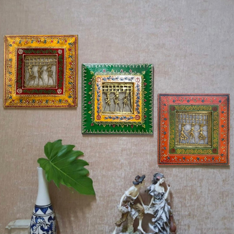 Dhokra Rajasthani 10 Inches Wall Hanging (Set of 3) - Wall Decor - Home Decor - Crafts N Chisel - Indian Home Decor USA