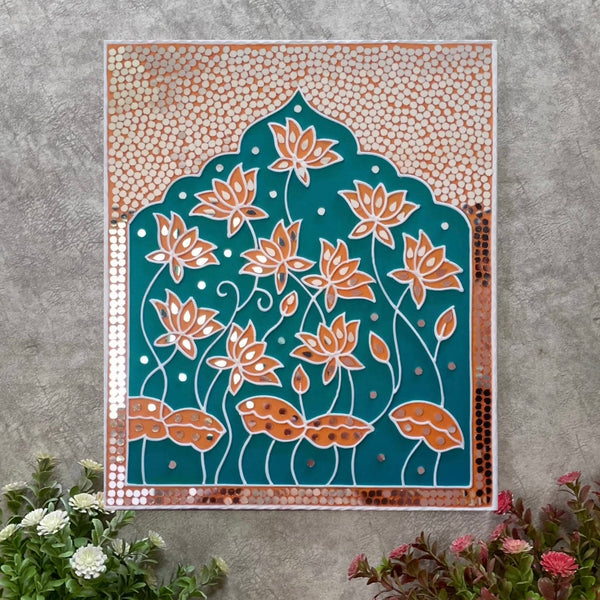 18 Inch Lotus Pichwai Lippan Wall Hanging - Clay Mirror Wall Decor - Crafts N Chisel - Indian Home Decor USA