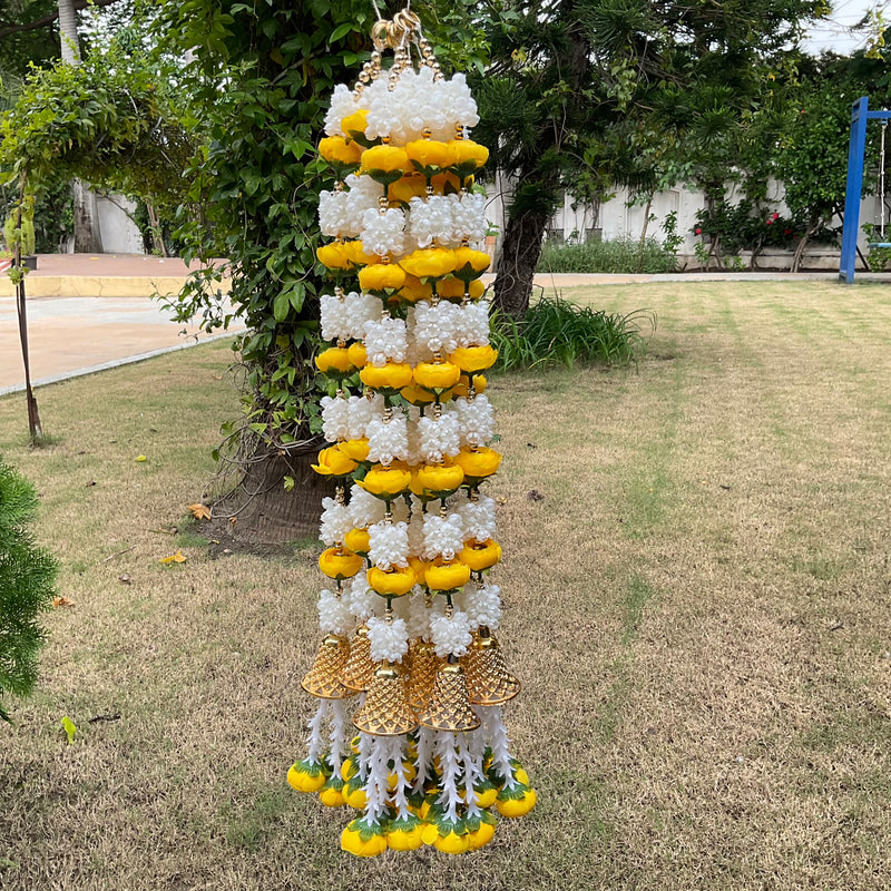 Yellow White Artificial Garland With Bell Set of 10 Pcs - Crafts N Chisel - Indian Home Decor USA