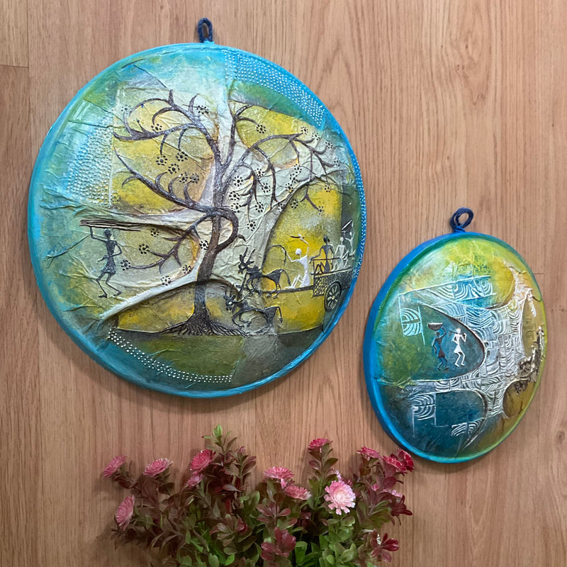 Worli Art Handmade 3D Embossed Round Frame - Crafts N Chisel - Indian Home Decor USA