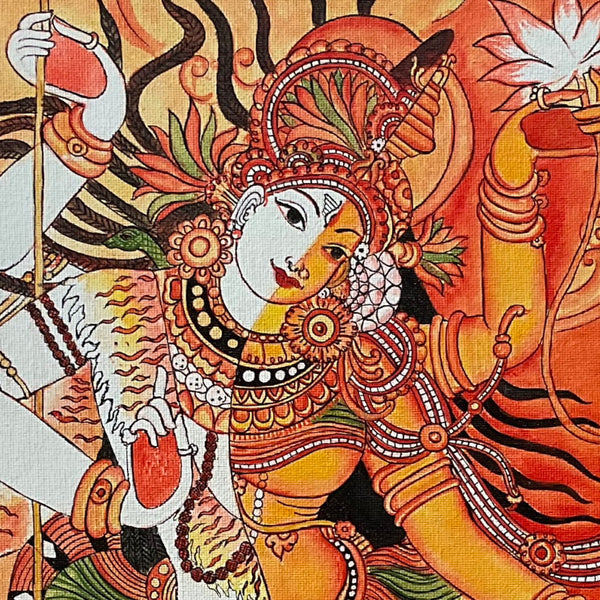 Ardhanarishvara Kerala Mural - Shiva Parvathi Handpainted Wall Decor - Crafts N Chisel - Indian Home Decor USA