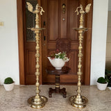 5 Feet Annapakshi Nilavilakku (Set of 2) - Handmade Brass lamp - Decorative Decor - Crafts N Chisel - Indian Home Decor USA