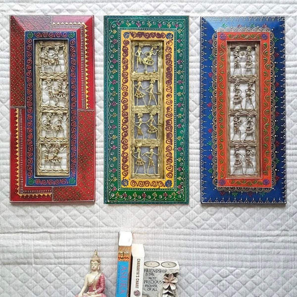 Dhokra Rajasthani Wall Decor 20 Inches (Set of 3) - Wall Hanging - Home Decor - Crafts N Chisel - Indian Home Decor USA