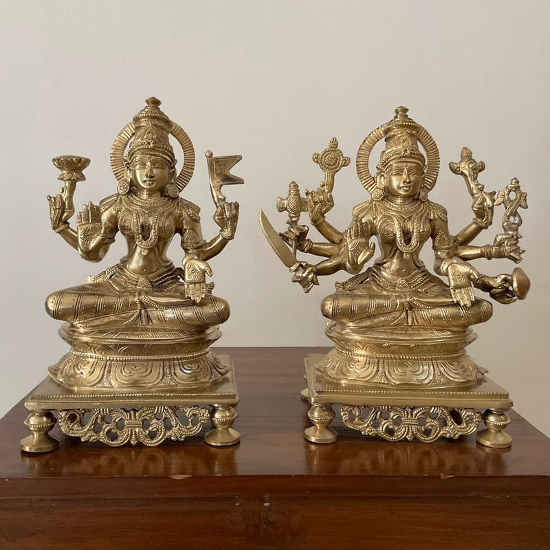 9 Inches Ashtalakshmi Bronze Idol - Decorative Figurine - Crafts N Chisel - Indian Home Decor USA