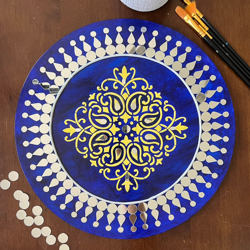 12 Inches Mandala Lippan Art Wall Hanging - Clay Mirror Wall Decor - Crafts N Chisel - Indian Home Decor USA