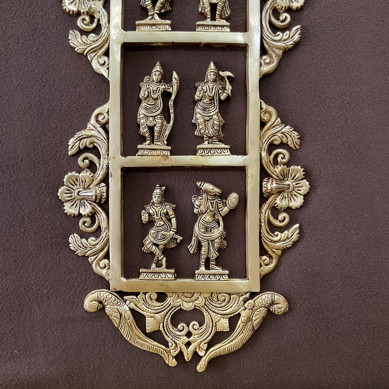 29.5 Inches Lord Vishnu Dashavatar Brass Divine Wall Hanging - Antique Finish - Crafts N Chisel - Indian Home Decor USA