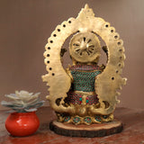 15 Inches Lord Ganesh Brass Idol Stonework & 8.5 Inches Peacock Hanging Diya - Ganpati Statue for Home Decor (Set of 3) - Housewarming Gift - Crafts N Chisel - Indian Home Decor USA