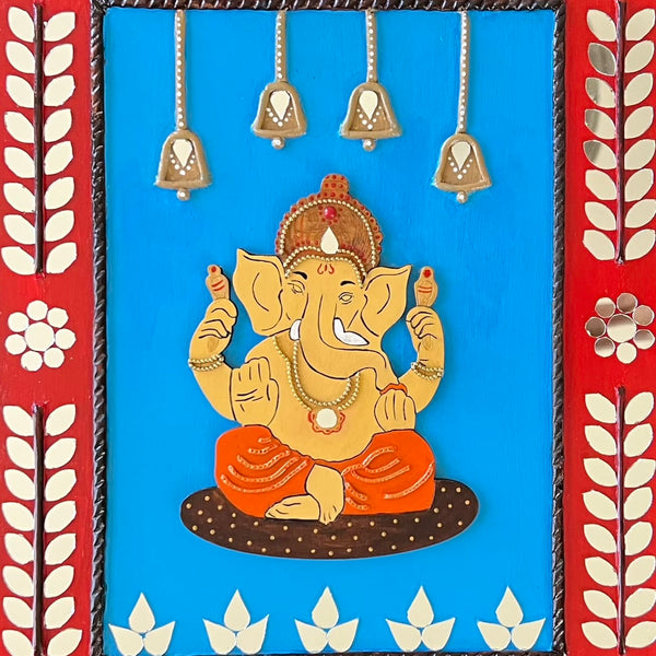 14 Inches Ganesha Lippan Art Wall Hanging - Clay Mirror Wall Decor - Crafts N Chisel - Indian Home Decor USA