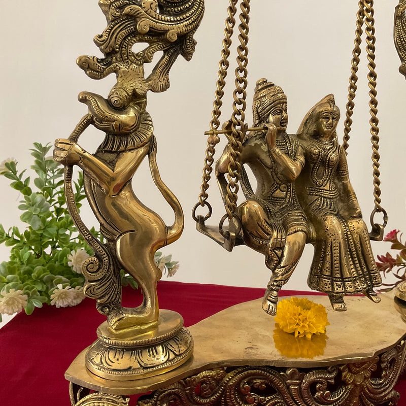 Radha Krishna Swing Brass Idol - Krishna Statue For Home Decor - Crafts N Chisel - Indian Home Decor USA