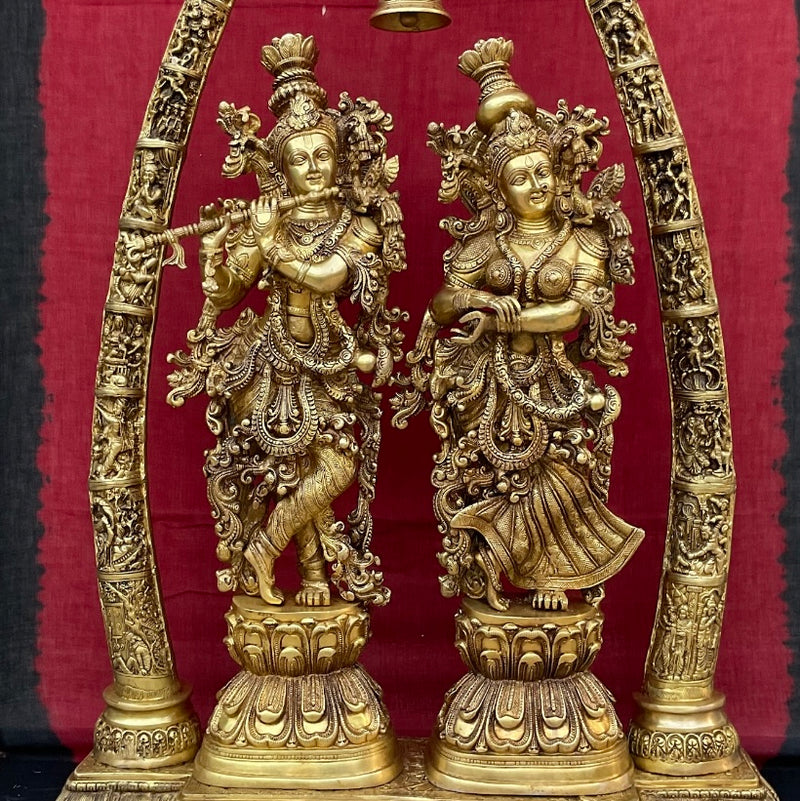 30 Inches Brass Idol of Radha Krishna - Handmade Decorative Figurines - Crafts N Chisel - Indian Home Decor USA