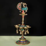 22 Inches Handmade Standing Brass Diya Lamp With Stonework (Set of 2) - Antique finish - Crafts N Chisel - Indian Home Decor USA