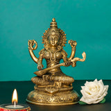 8 Inches Lakshmi Ganesh Saraswati Brass Idol - Decorative Home Decor - Crafts N Chisel - Indian Home Decor USA