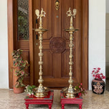 4 Feet - 48 Inches Annapakshi Nilavilakku (Set of 2) - Kuthu Vilakku Brass lamp - Decorative Decor - Crafts N Chisel - Indian Home Decor USA