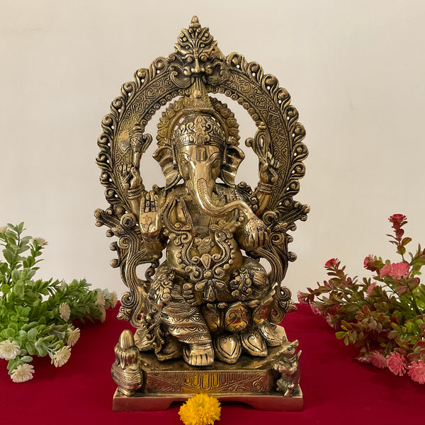 17.5 Inches Lord Ganesh Brass Idol - handcrafted Ganpati Decorative Statue for Home Decor - Housewarming Gift - Crafts N Chisel - Indian Home Decor USA