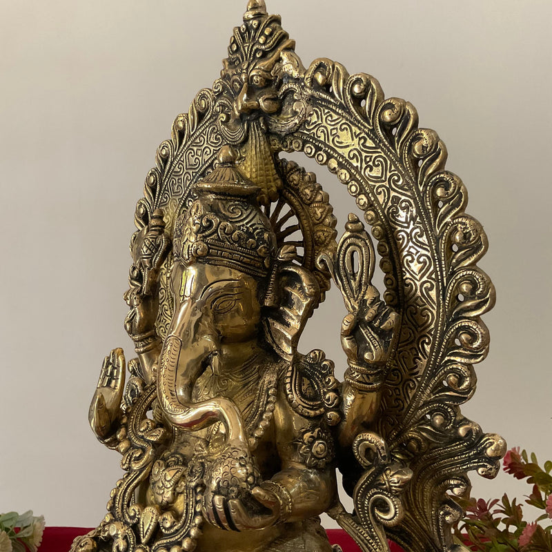 17.5 Inches Lord Ganesh Brass Idol - handcrafted Ganpati Decorative Statue for Home Decor - Housewarming Gift - Crafts N Chisel - Indian Home Decor USA