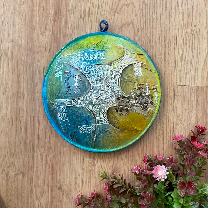 Worli Art Handmade 3D Embossed Round Frame - Crafts N Chisel - Indian Home Decor USA