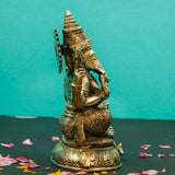 8 Inches Lakshmi Ganesh Saraswati Brass Idol - Decorative Home Decor - Crafts N Chisel - Indian Home Decor USA