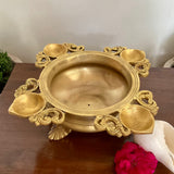 Brass Urli With Diya - Urli Bowl For Flower Lamp Decor - Crafts N Chisel - Indian Home Decor USA