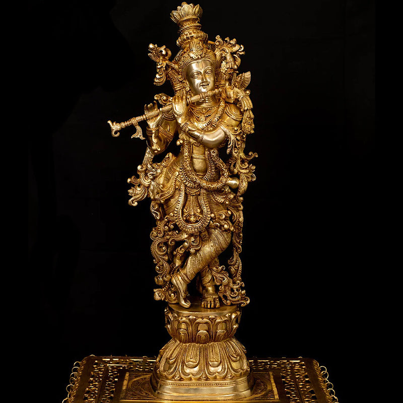 30 Inches Brass Idol of Radha Krishna - Handmade Decorative Figurines - Crafts N Chisel - Indian Home Decor USA