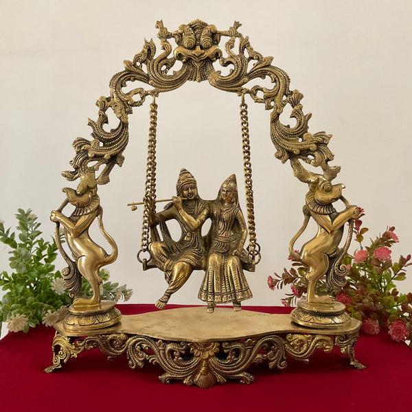 Radha Krishna Swing Brass Idol - Krishna Statue For Home Decor - Crafts N Chisel - Indian Home Decor USA